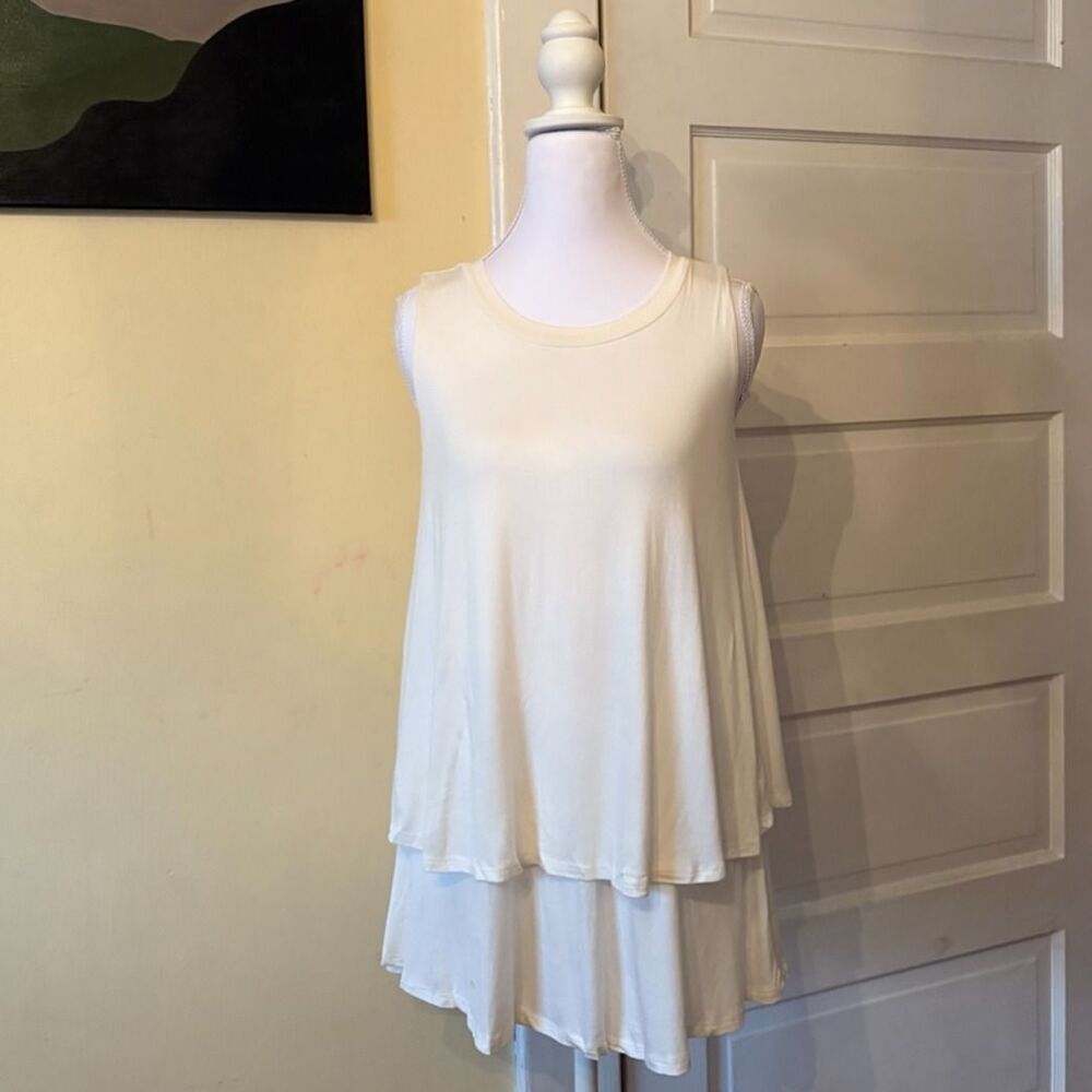 Woman's tiered layered tank tunic top wide strap off white ivory cream NEW